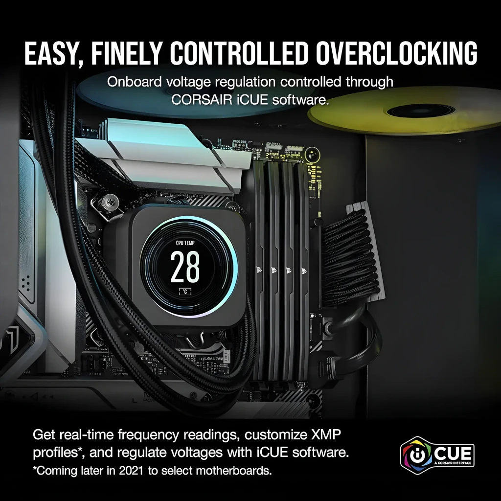 Corsair Vengeance 32GB DDR5 6200MHz preto, vista lateral: 2 módulos empilhados com dissipador angular e logo amarelo - Item4