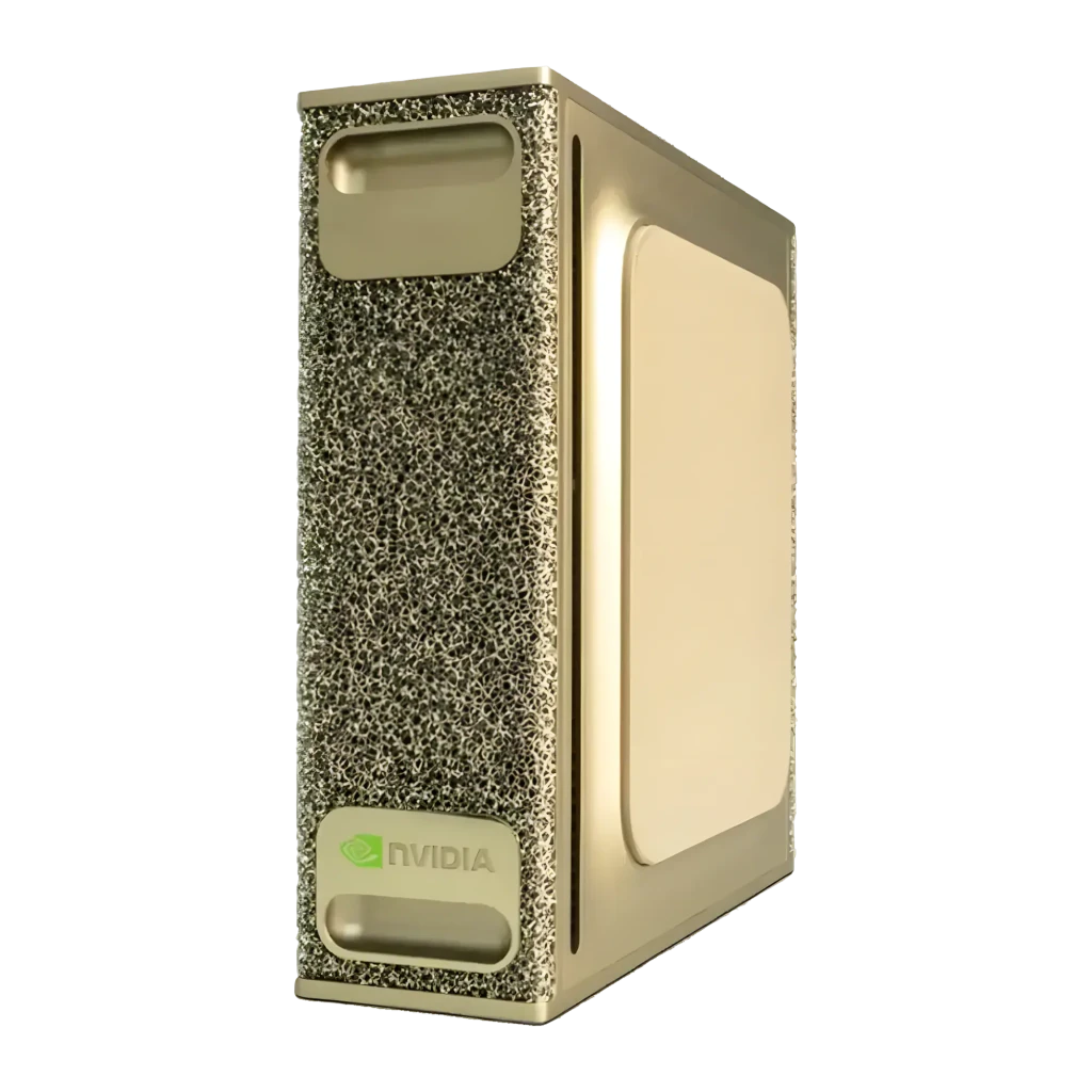 NVIDIA DGX Spark Founders Edition GB10 128GB 4TB dorado, vista en perspectiva: chasis compacto textura granulada frontal y - Ítem3