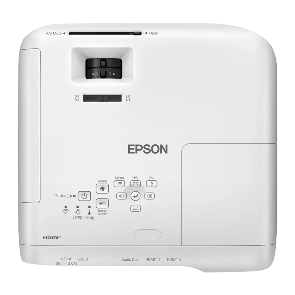 Epson Projetor EB-FH18 4000lm 3LCD Full HD Branco, vista frontal: objetiva, painel preto com logo e badge 3LCD - Item1