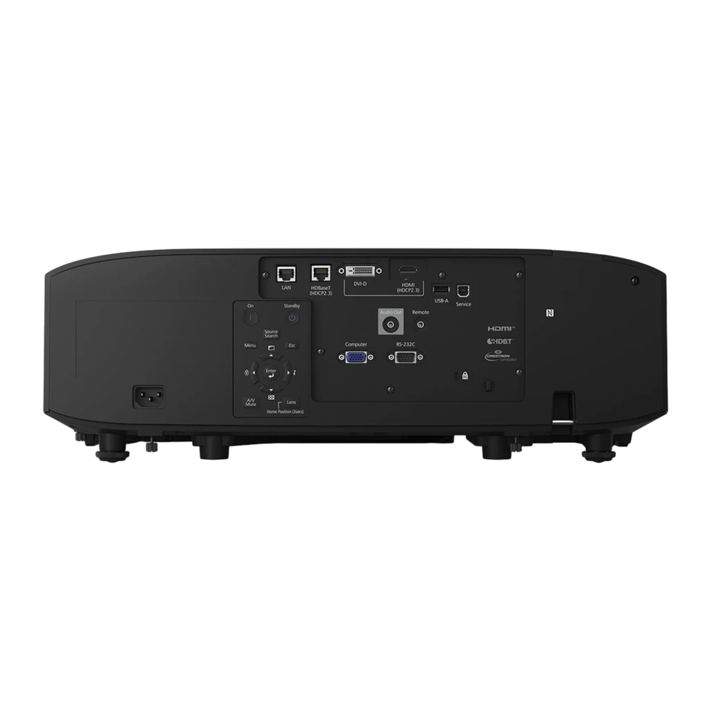 Epson EB-PU1008B preto, vista frontal: objetiva central, grelha de ventilação esquerda e logo Epson - Item3