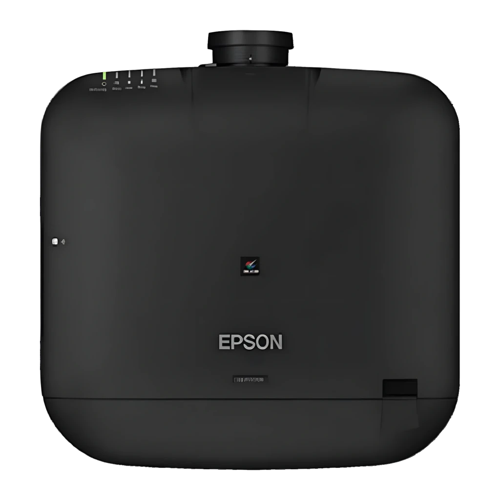 Epson EB-PU1008B preto, vista frontal: objetiva central, grelha de ventilação esquerda e logo Epson - Item4