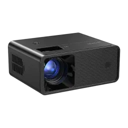 BlitzWolf Projector BW-V1 negro, vista en ángulo frontal-superior derecho: rejilla de ventilación lateral izquierda y parte