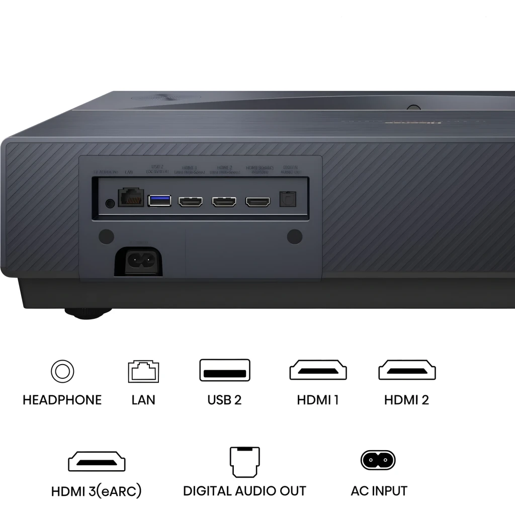 Hisense Projetor laser PT1 Trichroma 4K Smart cinza metalizado, vista superior: tampa escovada, altifalantes laterais e - Item4