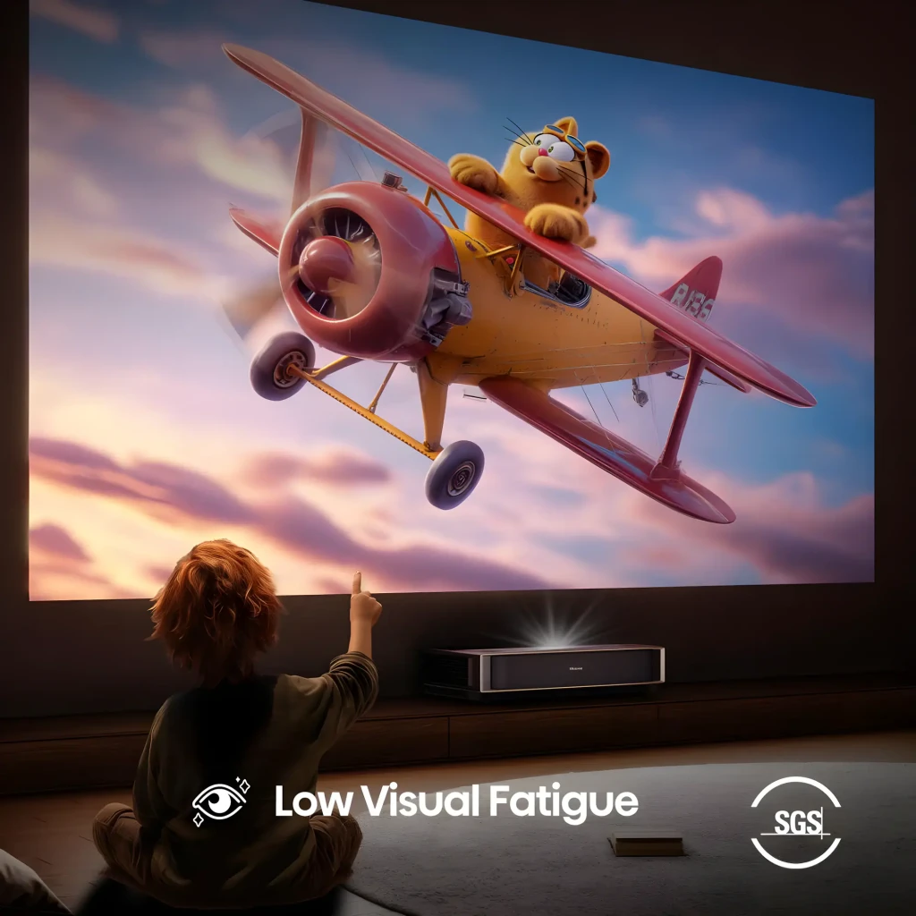 Hisense Projetor laser PT1 Trichroma 4K Smart cinza metalizado, vista superior: tampa escovada, altifalantes laterais e - Item10