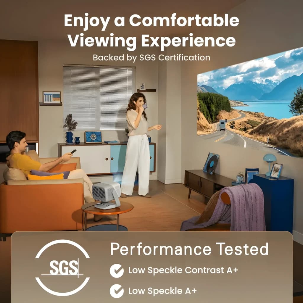 JMGO N3 4K Projector 32GB, uso em sala: projeta paisagem na parede, certificação SGS Low Speckle A+