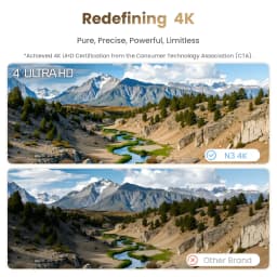 JMGO N3 4K Projetor 32GB, comparativo: imagem 4K Ultra HD N3 vs outra marca, paisagem montanhosa com maior nitidez e cor