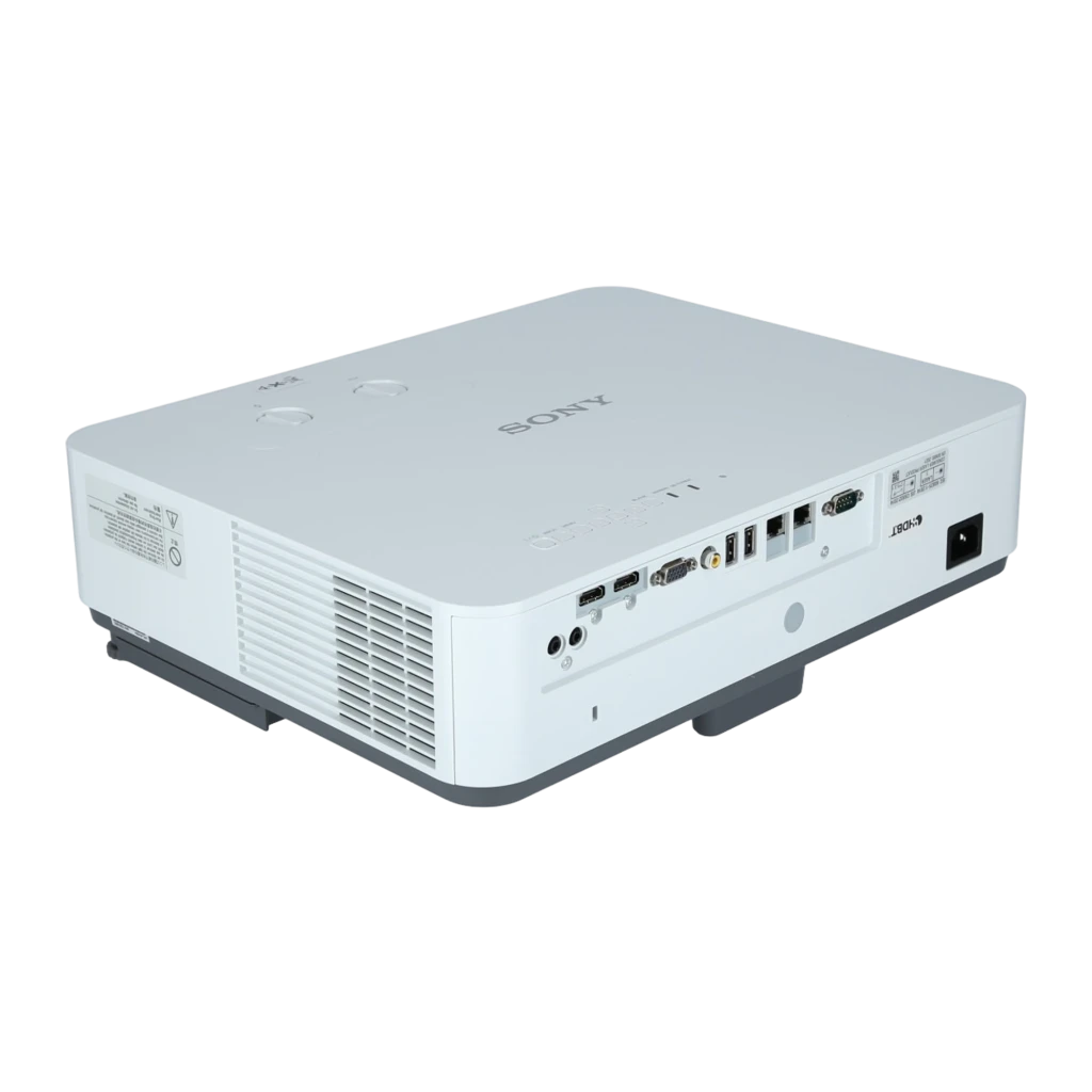 Sony VPL-PHZ51 5300lm branco, vista frontal: objetiva central, grelha de ventilação e pés reguláveis - Item2