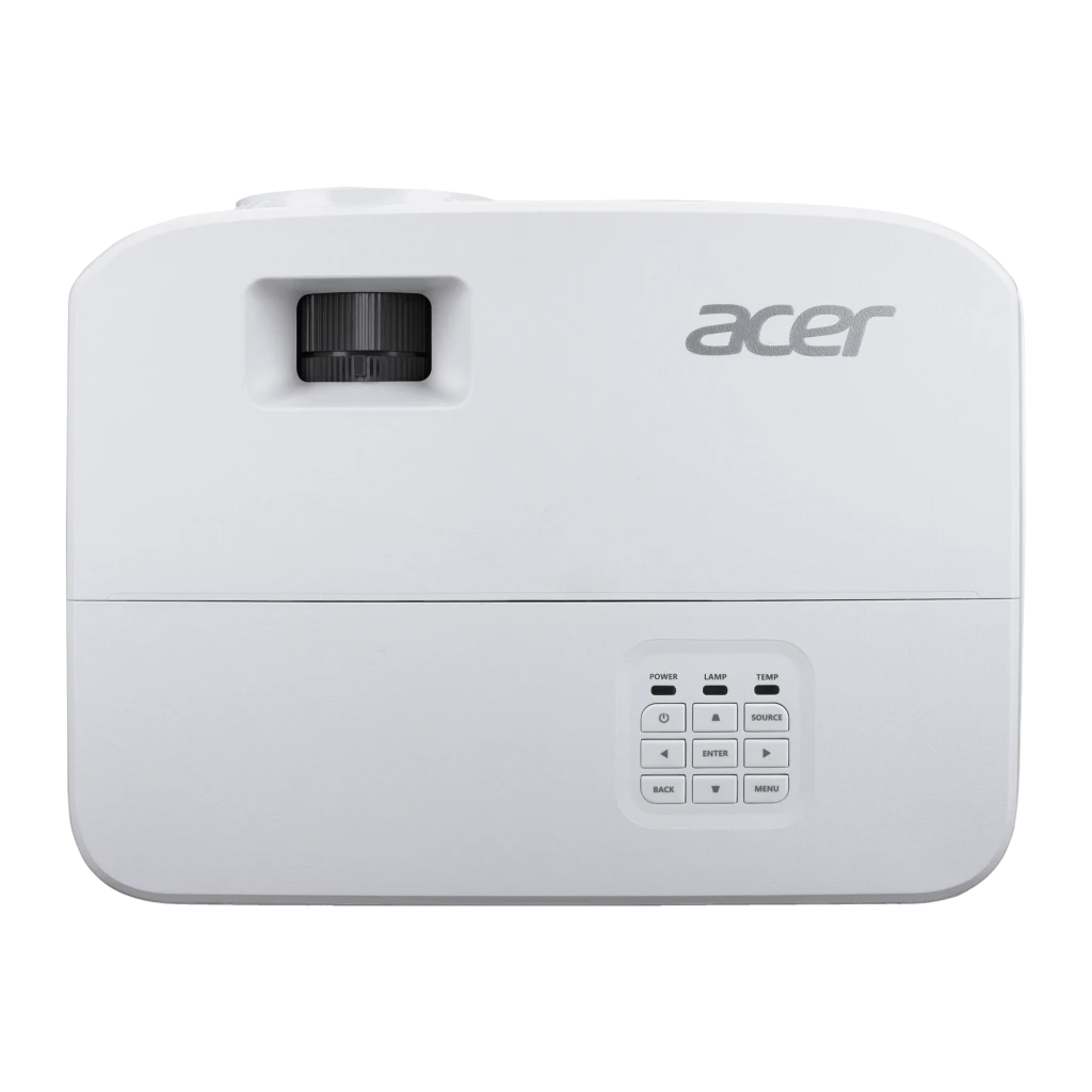 Acer Projetor P1557 4800lm Full HD DLP branco, vista frontal lateral: objetiva, grelhas de ventilação e painel de controlo - Item4