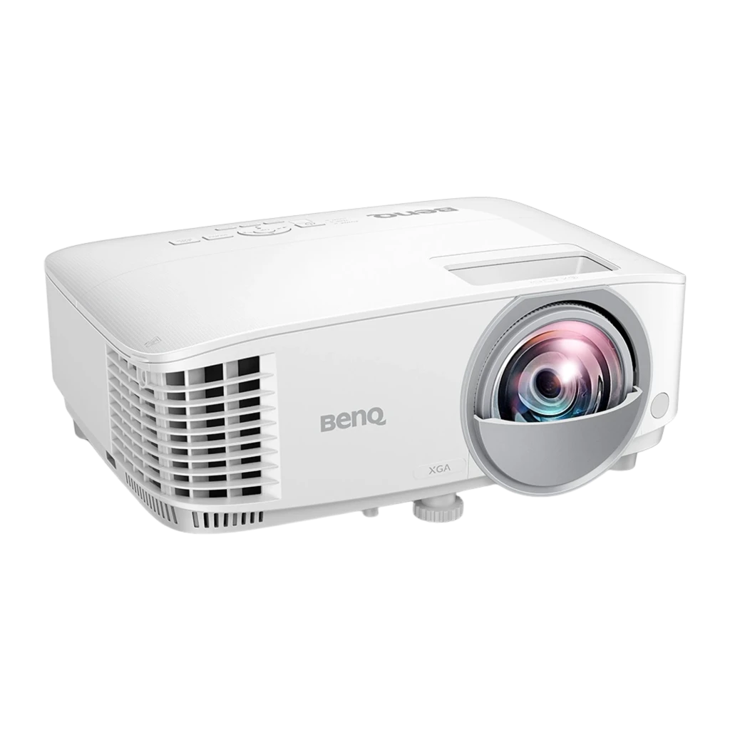 BenQ Projetor MX825STH 3500lm XGA branco, vista frontal-lateral alta: lente curta distância, grelha de ventilação e painel - Item1