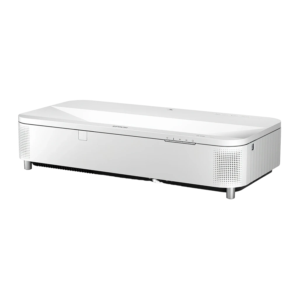 Epson Proyector EB-810E Full HD 5000lm blanco, vista frontal-lateral: cuerpo rectangular, rejillas laterales y patas - Ítem1
