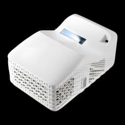 Acer Proyector HL1810U 3500lm 4K Blanco, vista superior diagonal: lente activa, rejillas de ventilación onduladas y cuerpo
