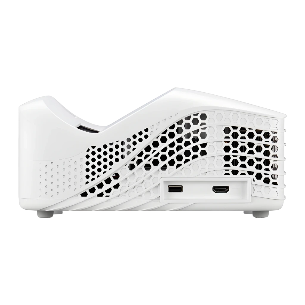 Acer Projetor HL1810U 3500lm 4K Branco, vista superior diagonal: lente ativa, grades de ventilação onduladas e corpo compacto - Item3