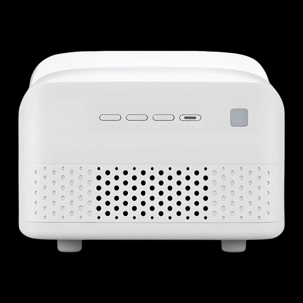Acer Proyector HL1810U 4K UHD Blanco, vista trasera: rejilla de ventilación, botones de control y patas de apoyo