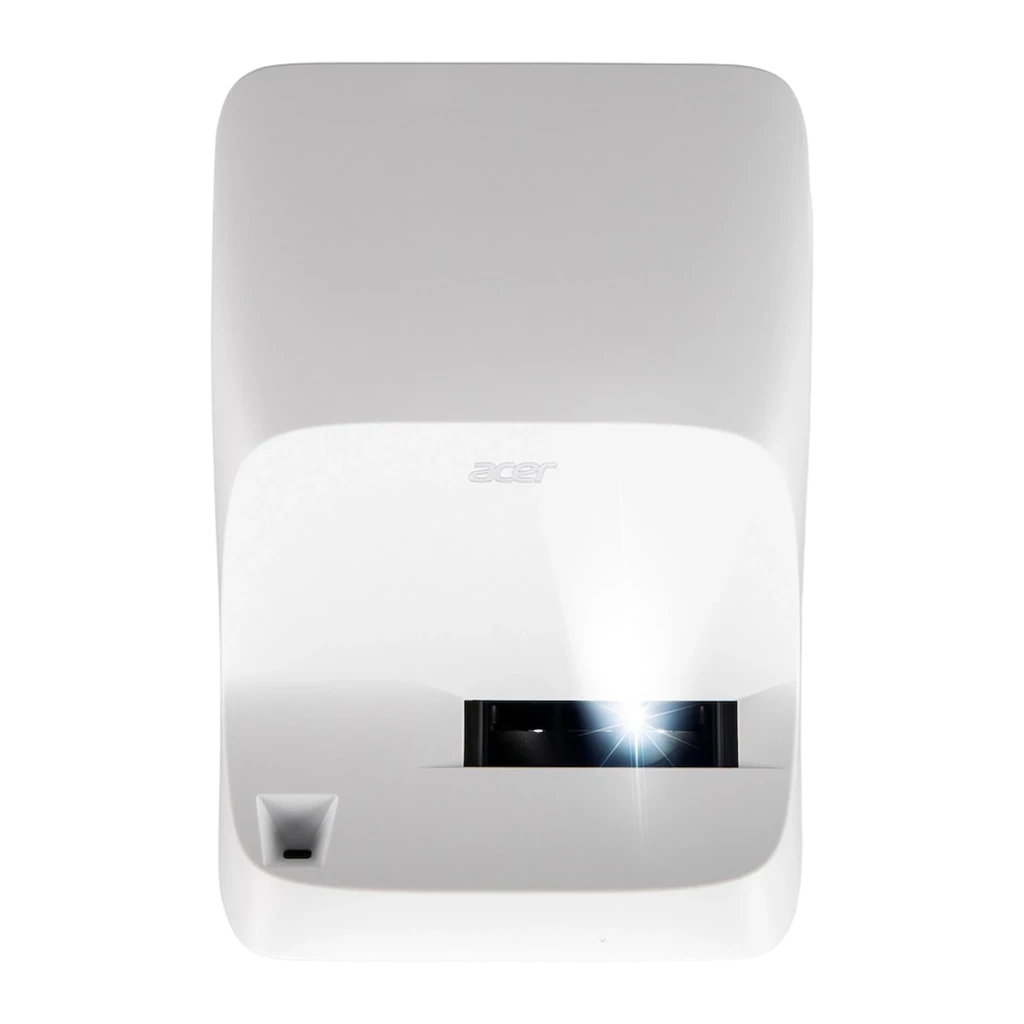 Acer Projetor HL1810U 3500lm 4K Branco, vista superior diagonal: lente ativa, grades de ventilação onduladas e corpo compacto - Item1