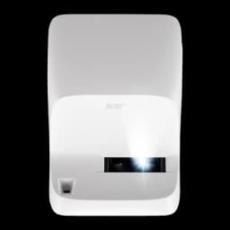 Acer Proyector HL1810U 4K UHD Blanco, vista frontal: lente de proyección iluminada y logo Acer en carcasa blanca