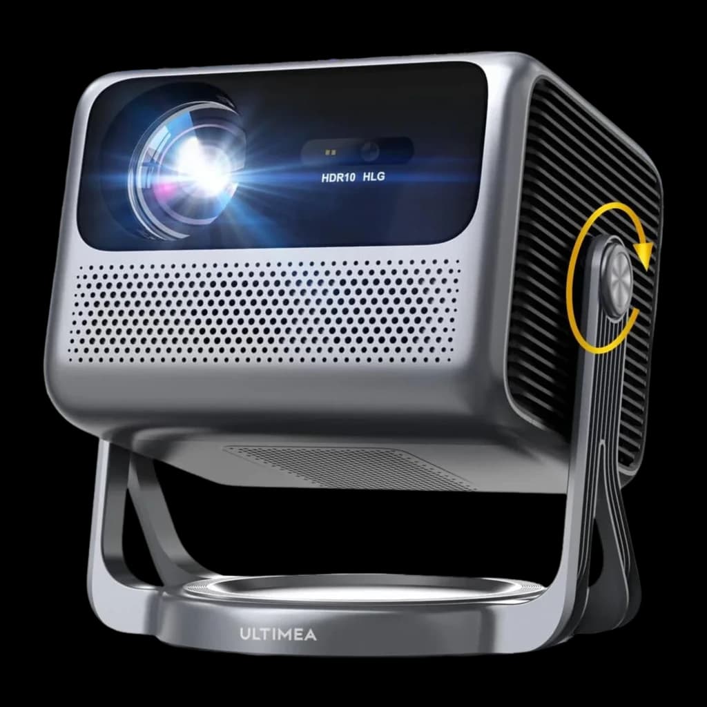Ultimea Nova C40 4K 16GB Plateado, vista frontal lateral: lente iluminada, rejilla altavoz, rueda de ajuste y base giratoria