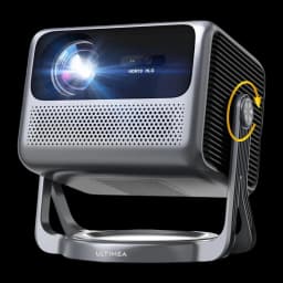 Ultimea Nova C40 4K 16GB Plateado, vista frontal lateral: lente iluminada, rejilla altavoz, rueda de ajuste y base giratoria