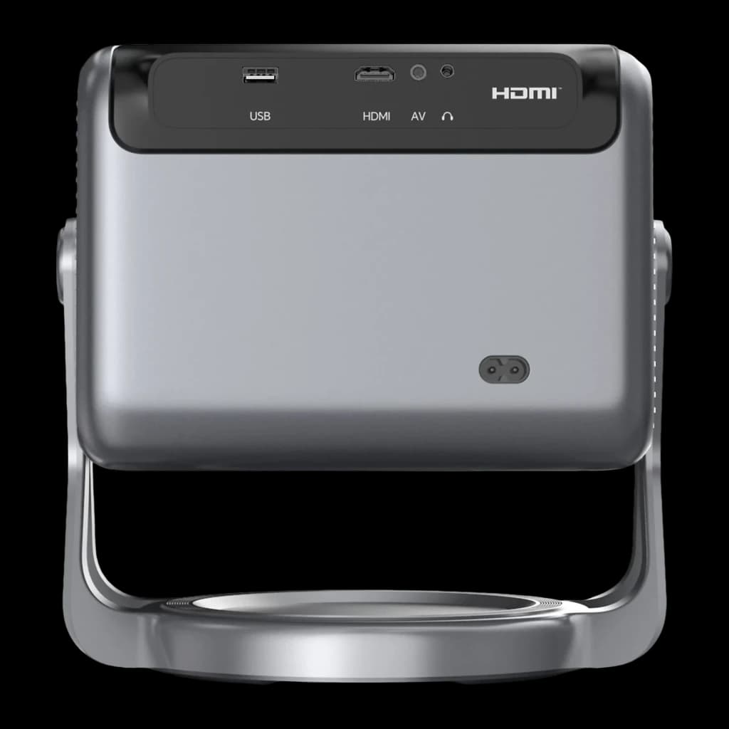 Ultimea Proyector Nova C40 4K 16GB Plata, vista trasera: puertos USB, HDMI, AV y auriculares visibles en panel de