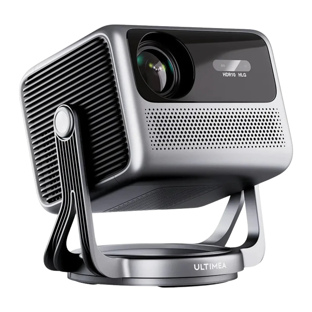 Ultimea Nova C40 4K 16GB Prateado, vista frontal lateral: lente iluminada, grade de alto-falante, roda de ajuste e base - Item2