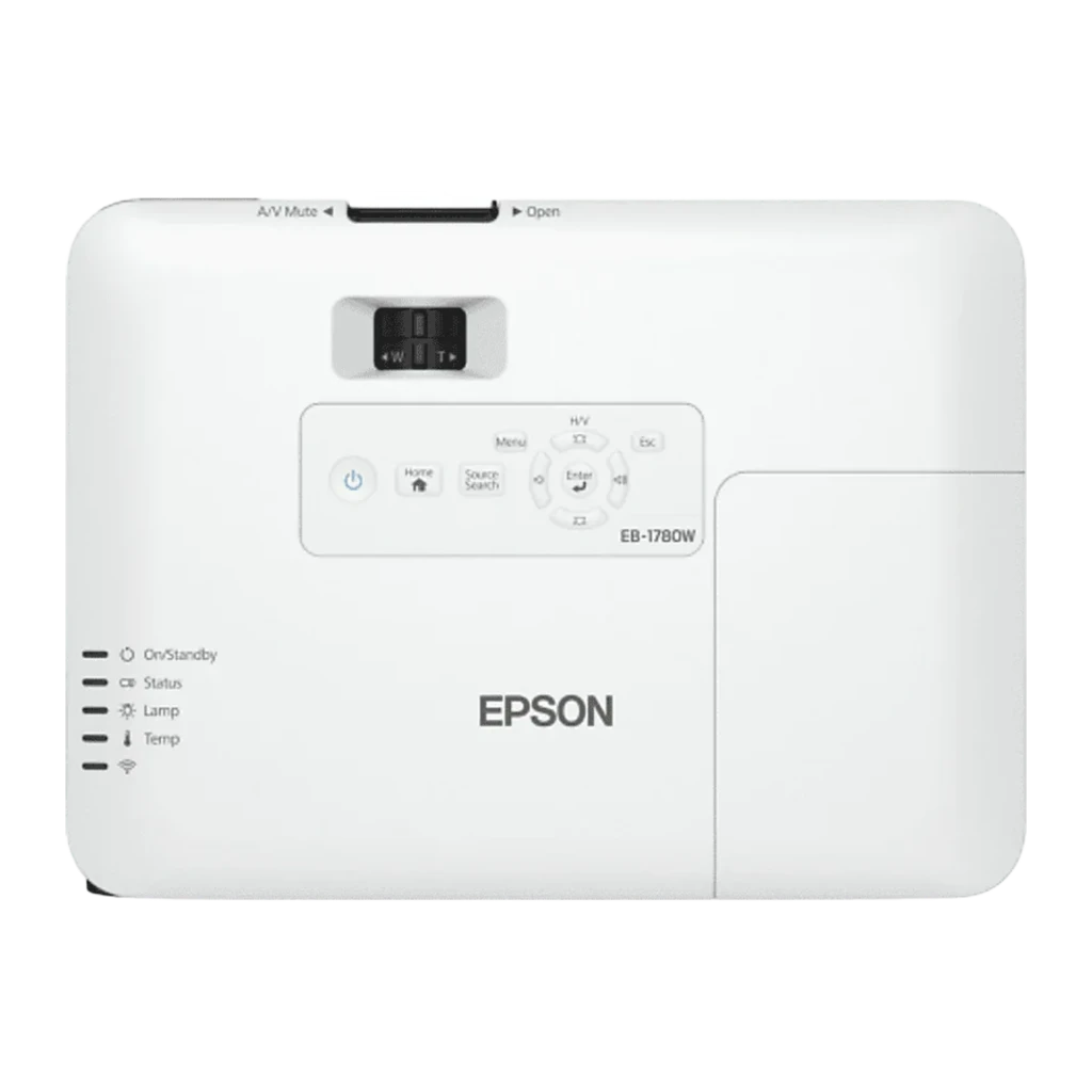 Epson Proyector EB-1780W WXGA blanco y negro, vista frontal: lente central, rejilla de ventilación y panel de controles - Ítem2