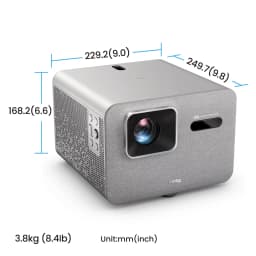 BenQ Proyector TK705STi 4K UHD 3000lm Gris, vista frontal 3/4 con dimensiones: 229,2x249,7x168,2mm y peso 3,8kg