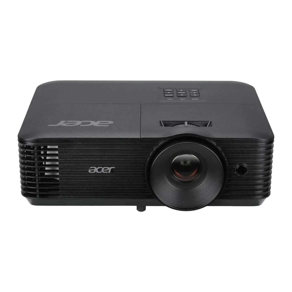 Acer Proyector MR.JXE11.001 4800lm negro, vista frontal: objetivo iluminado, rejillas laterales y logo Acer centrado - Ítem2