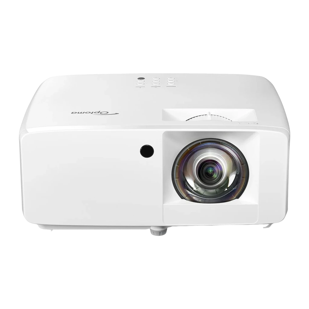 Optoma ZW350ST proyector corto alcance blanco, vista frontal-lateral derecha: objetivo gran angular, rejilla ventilación y - Ítem1
