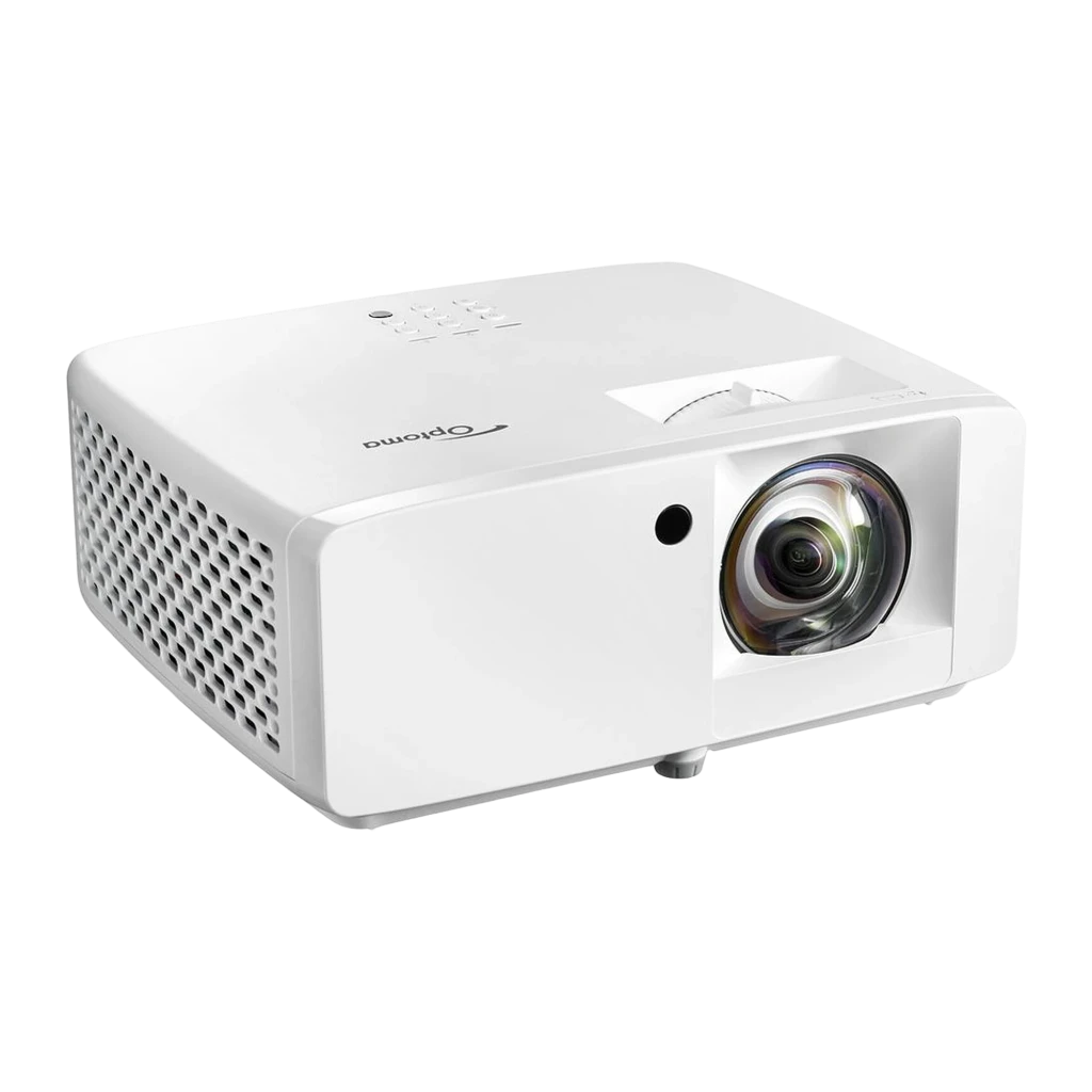 Optoma ZW350ST proyector corto alcance blanco, vista frontal-lateral derecha: objetivo gran angular, rejilla ventilación y - Ítem2