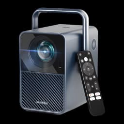 Ultimea Poseidon E40 8GB gris, vista frontal con mando: lente, asa superior, rejilla y mando a distancia