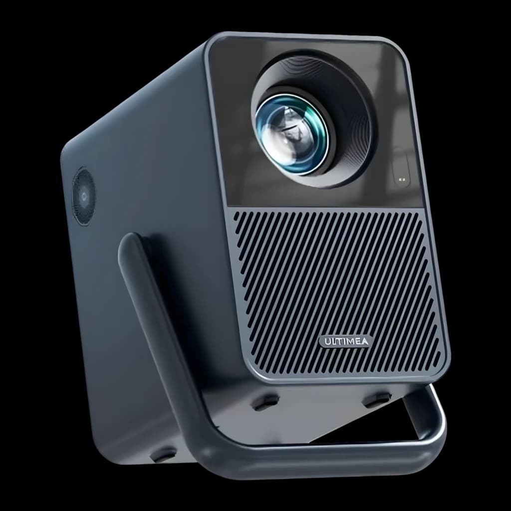 Ultimea Poseidon E40 8GB gris, vista frontal en ángulo: lente, rejilla de ventilación y asa inferior visibles