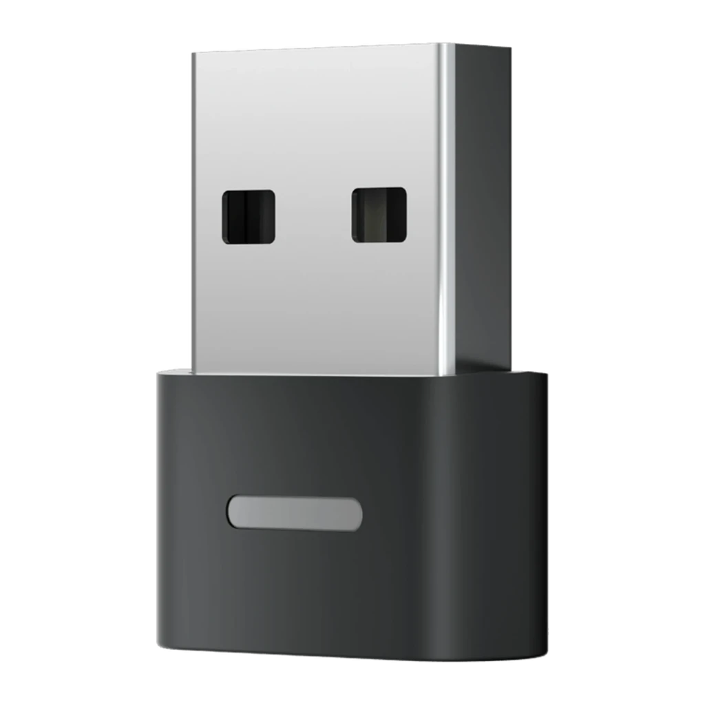 Shokz Loop 100 USB-A Adapter negro, vista frontal: conector USB-A plateado y cuerpo negro con puerto USB-C inferior - Ítem1