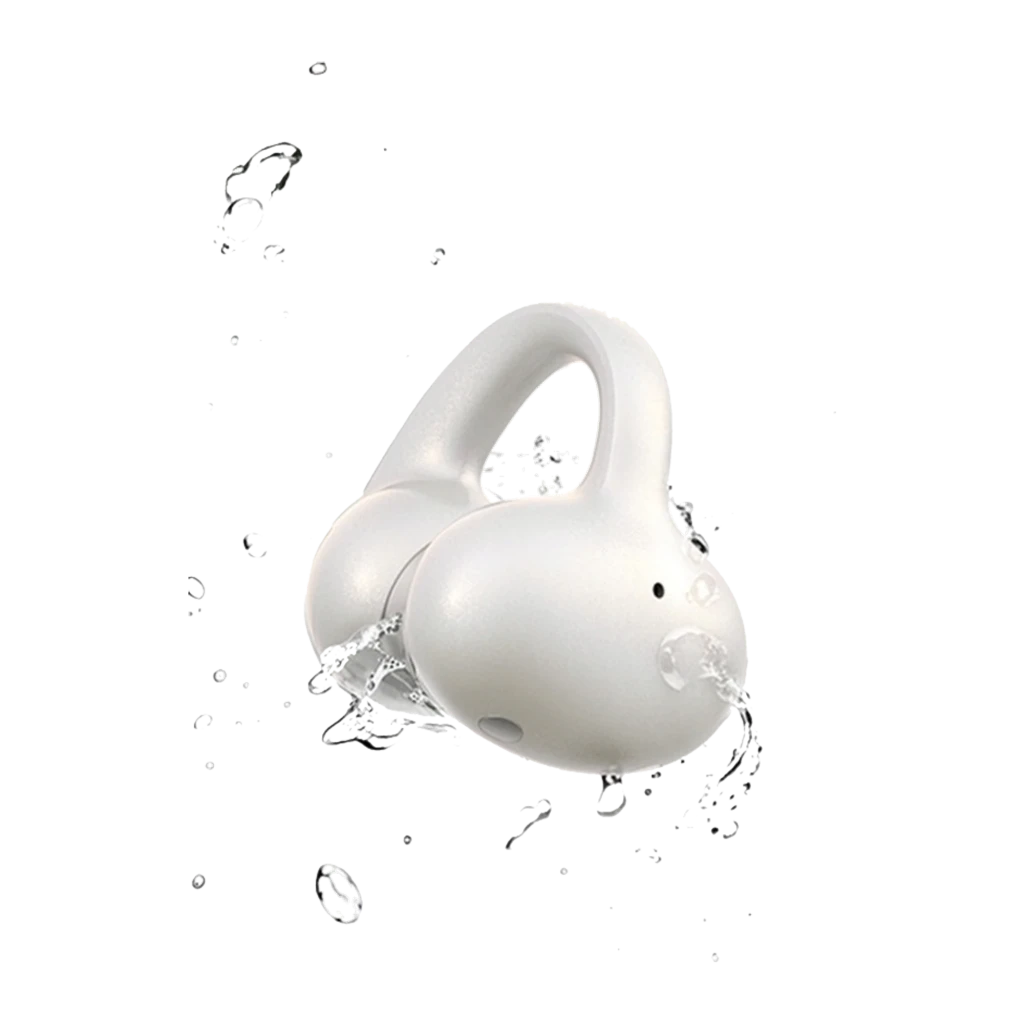 Baseus Bowie MC1 Pro Open-Ear TWS branco, vista principal: estojo aberto com auriculares de orelha aberta e gancho, LED verde - Item2