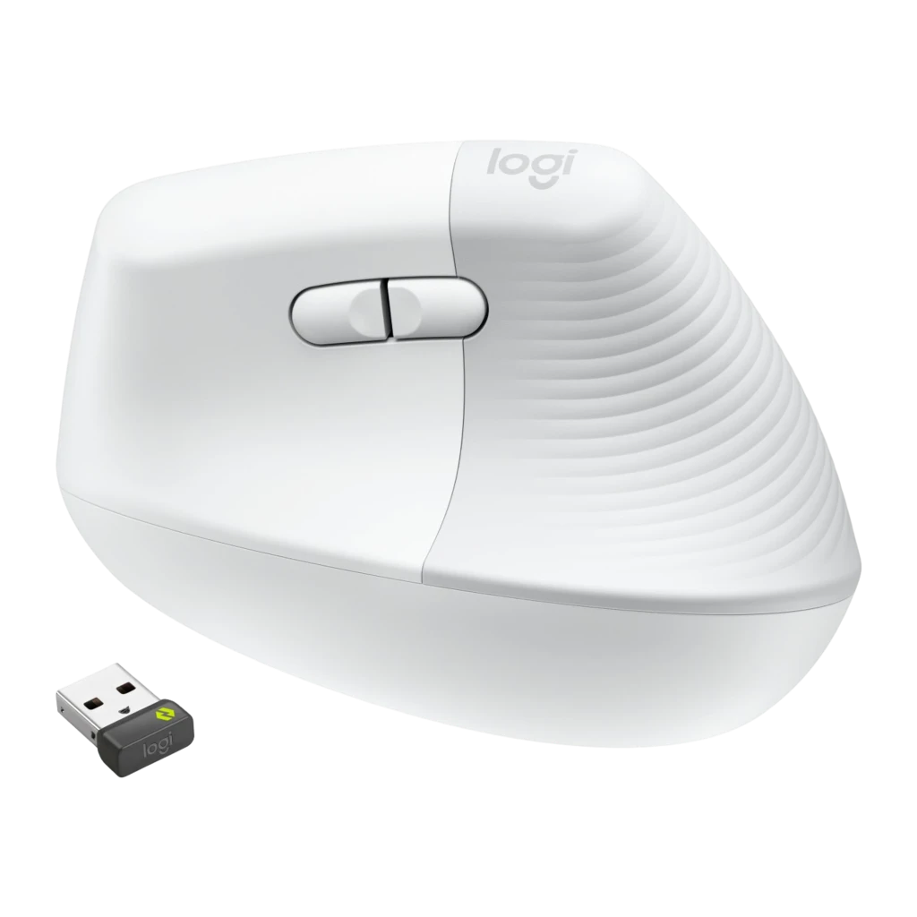 Logitech Lift for Business blanc, vue latérale gauche: molette SmartWheel, bouton central et texture concentrique sur la base - Ítem3