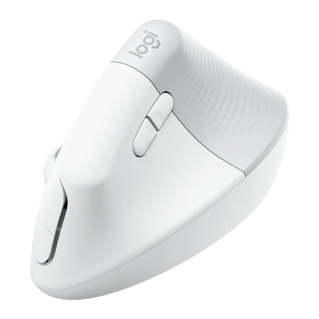 Logitech Lift for Business blanc, vue latérale gauche: molette SmartWheel, bouton central et texture concentrique sur la base - Ítem2