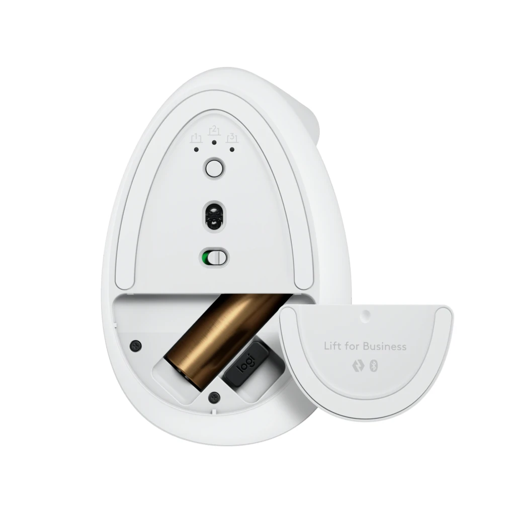Logitech Lift for Business blanc, vue latérale gauche: molette SmartWheel, bouton central et texture concentrique sur la base - Ítem4