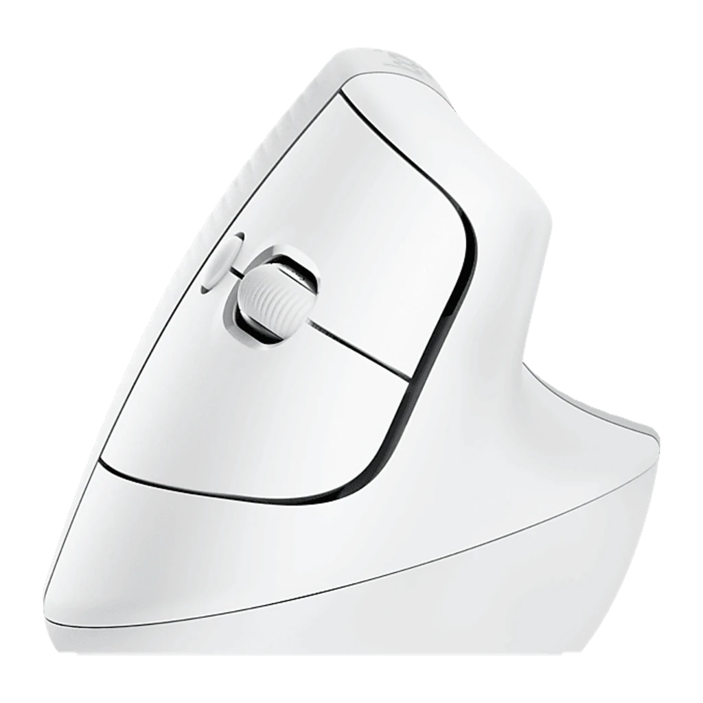 Logitech Lift for Business blanc, vue latérale gauche: molette SmartWheel, bouton central et texture concentrique sur la base - Ítem1
