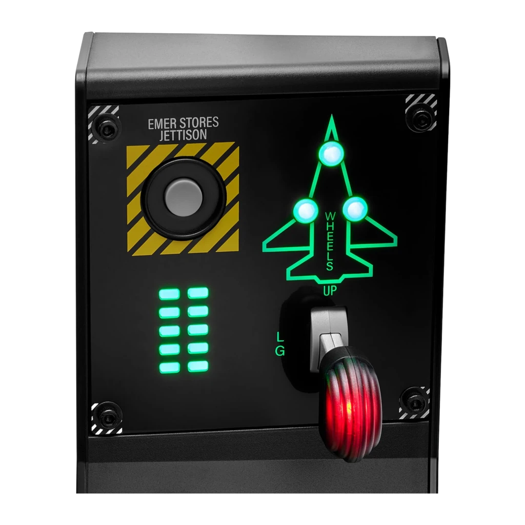 Thrustmaster Viper TQS Panel negro USB PC, vista frontal en ángulo: toggles, mandos verdes iluminados y panel superior con - Ítem2