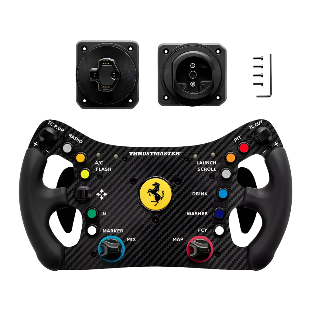 Thrustmaster Ferrari 488 GT3 Wheel Add-On negro, vista frontal en ángulo: panel carbono con botones multicolor y emblema - Ítem2