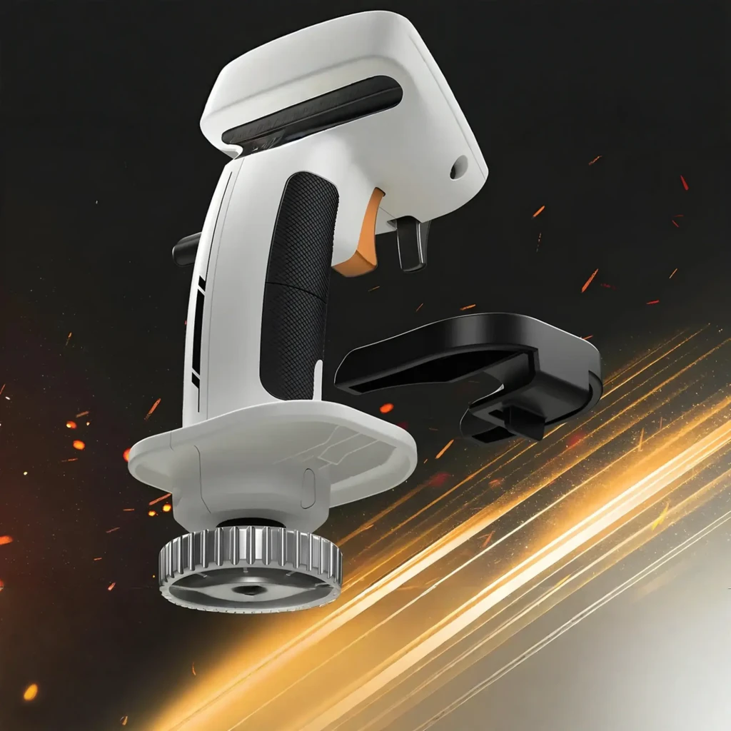 Thrustmaster Sol-R 1 Flightstick negro, vista frontal: joystick completo con base hexagonal, iluminación azul y botones - Ítem4