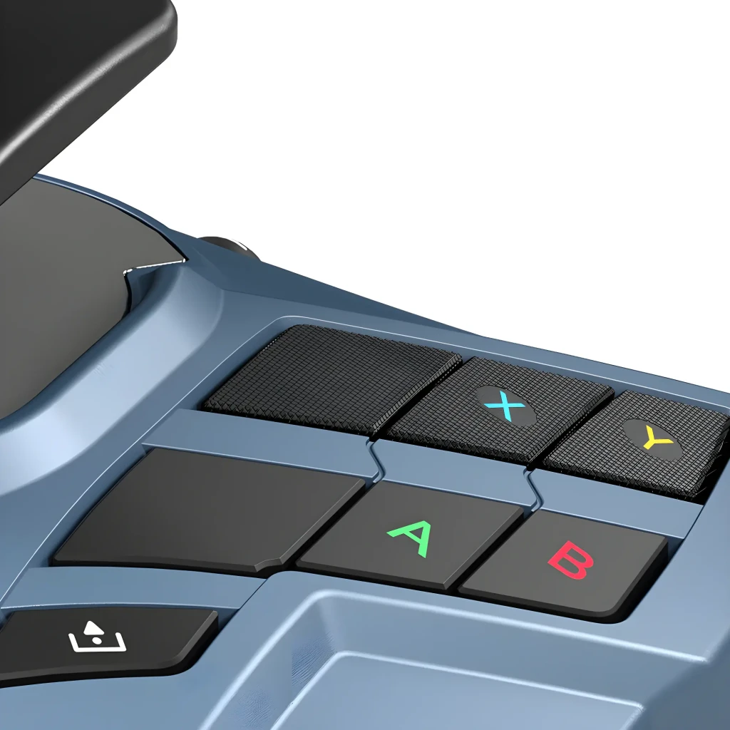 Thrustmaster TCA Sidestick X Airbus Edition noir, vue de face: base bleue avec boutons A B X Y, manche noir et bouton rouge - Ítem4