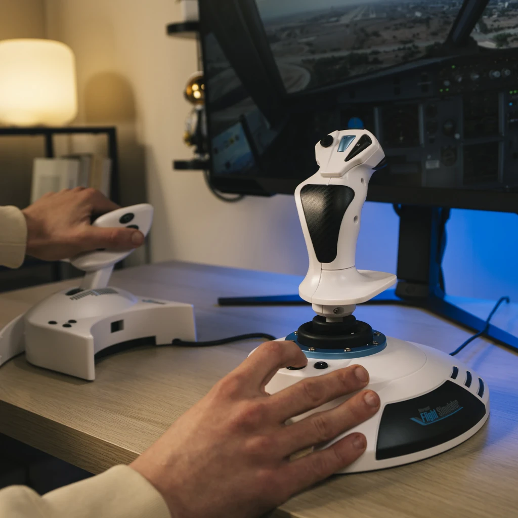 Thrustmaster T.Flight Hotas 5 MS Flight Simulator Edition blanc, vue avant 3/4: joystick et manette des gaz blancs avec - Ítem7