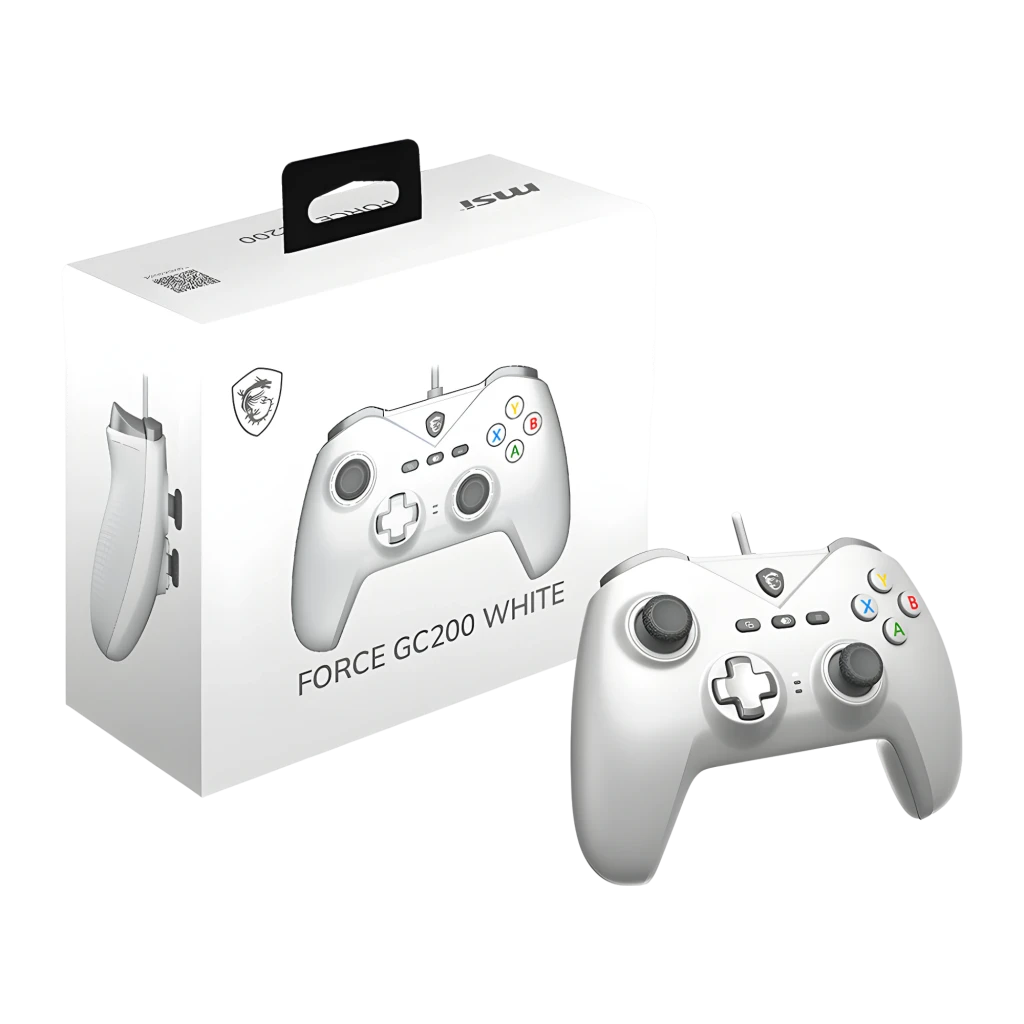 MSI Manette Force GC200 Blanc, vue de face: boutons ABXY colorés, d-pad, deux sticks et logo MSI central - Ítem4