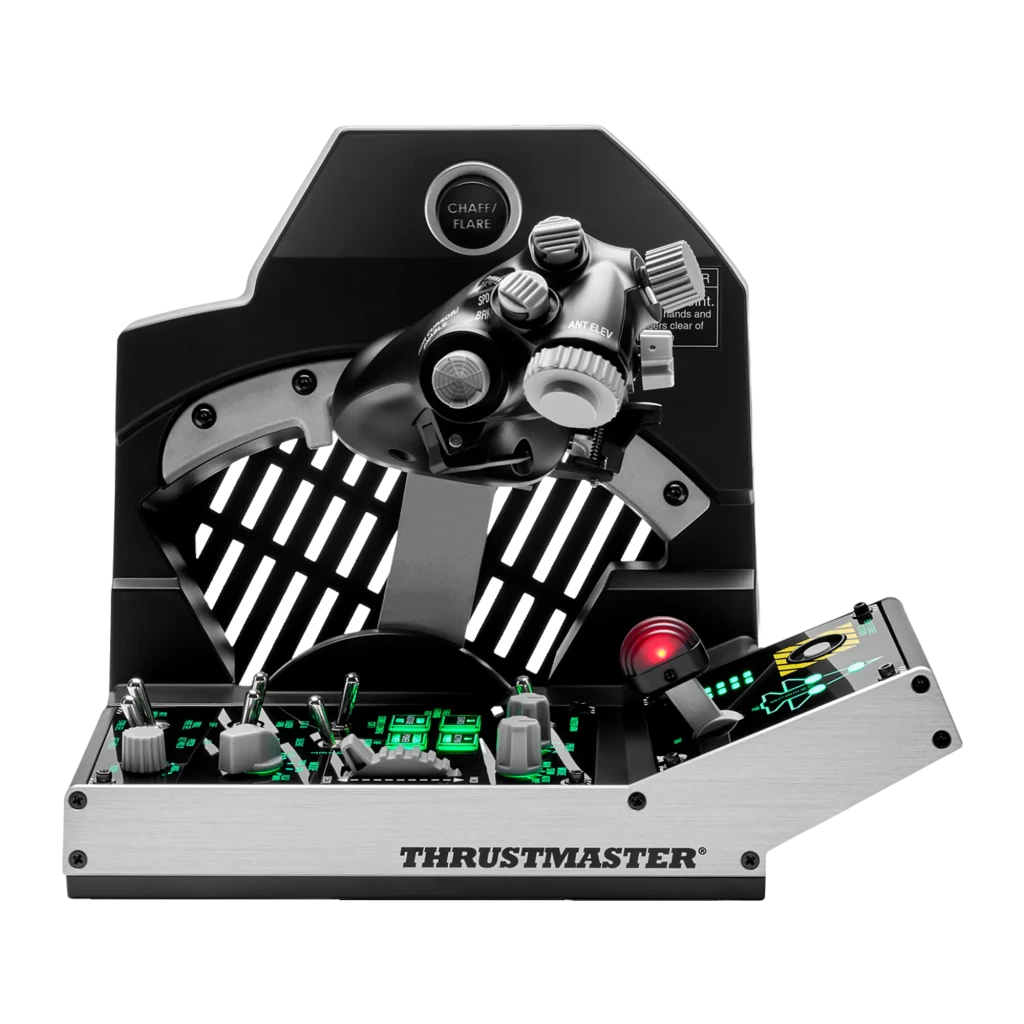 Thrustmaster Viper TQS Mission Pack negro, vista frontal 3/4: maneta de gases, panel de interruptores verdes y panel lateral - Ítem2