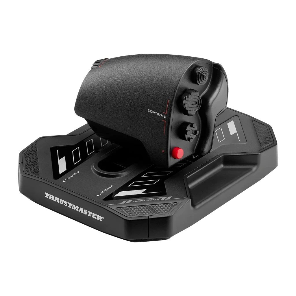 Thrustmaster Sol-R 6 Throttle negro, vista frontal-lateral: palanca de gases con botón rojo, controles laterales y base con - Ítem1