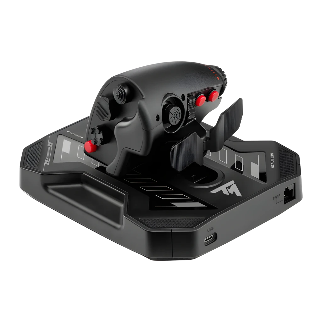 Thrustmaster Sol-R 6 Throttle negro, vista frontal-lateral: palanca de gases con botón rojo, controles laterales y base con - Ítem3