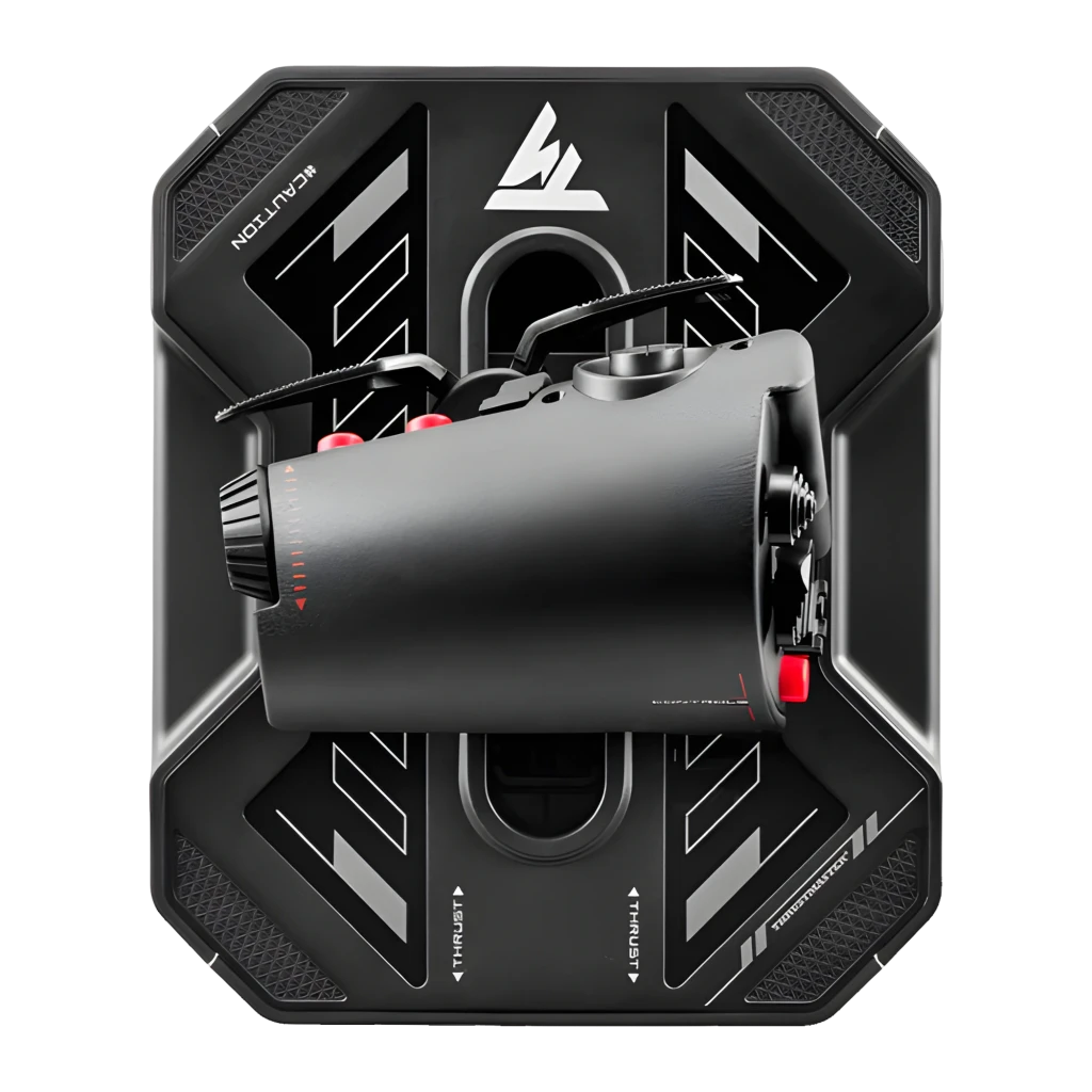 Thrustmaster Sol-R 6 Throttle negro, vista frontal-lateral: palanca de gases con botón rojo, controles laterales y base con - Ítem4