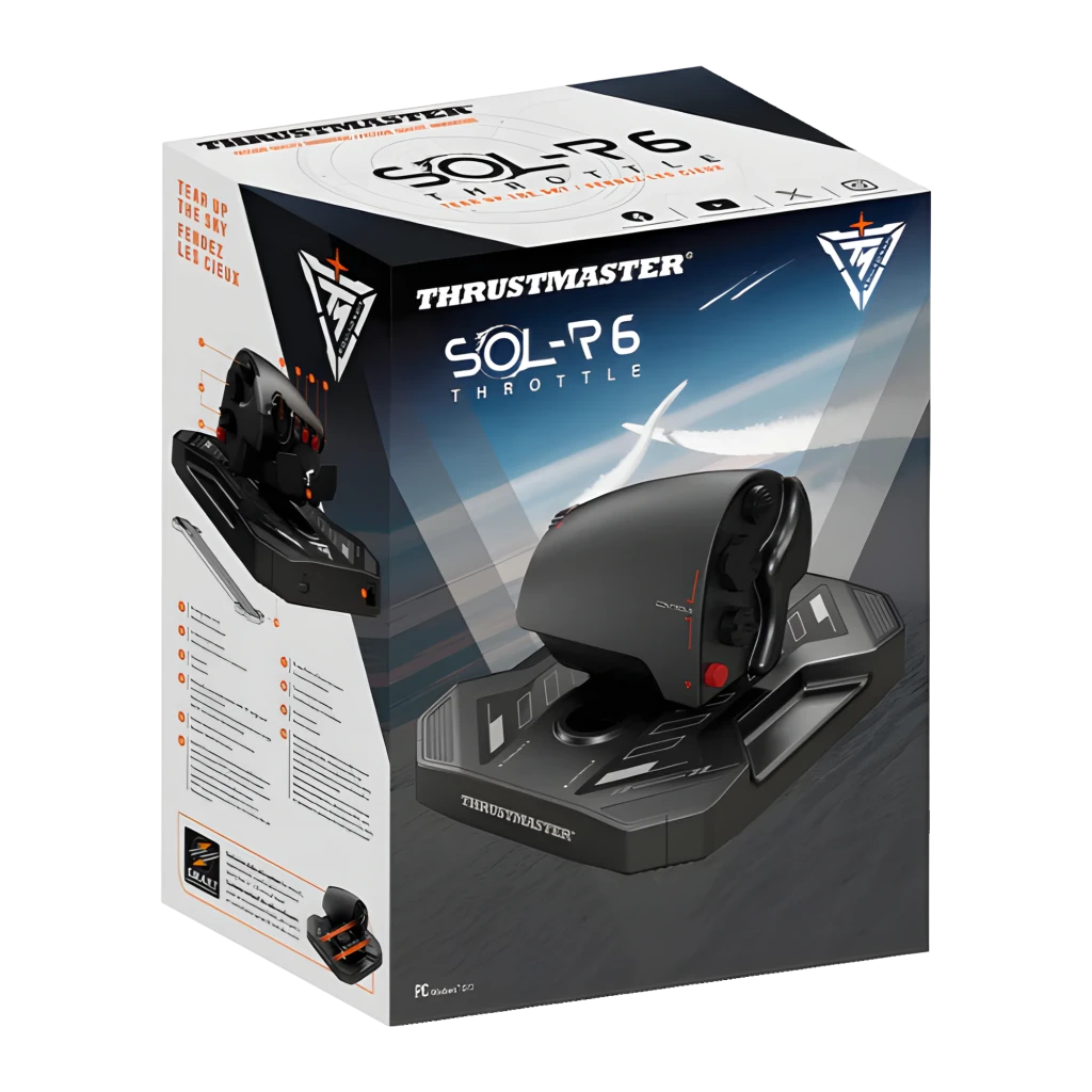 Thrustmaster Sol-R 6 Throttle negro, vista frontal-lateral: palanca de gases con botón rojo, controles laterales y base con - Ítem5