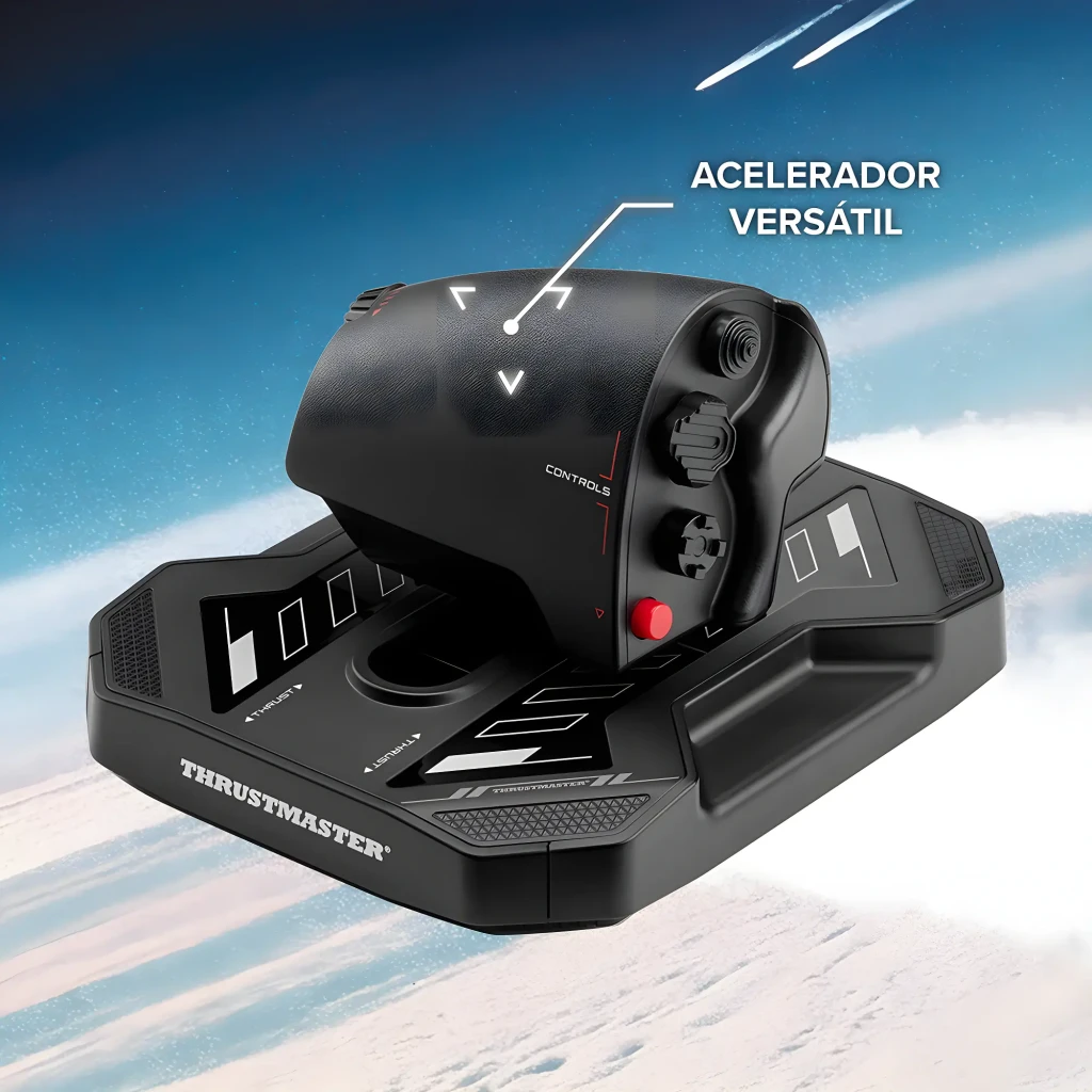 Thrustmaster Sol-R 6 Throttle negro, vista frontal-lateral: palanca de gases con botón rojo, controles laterales y base con - Ítem6