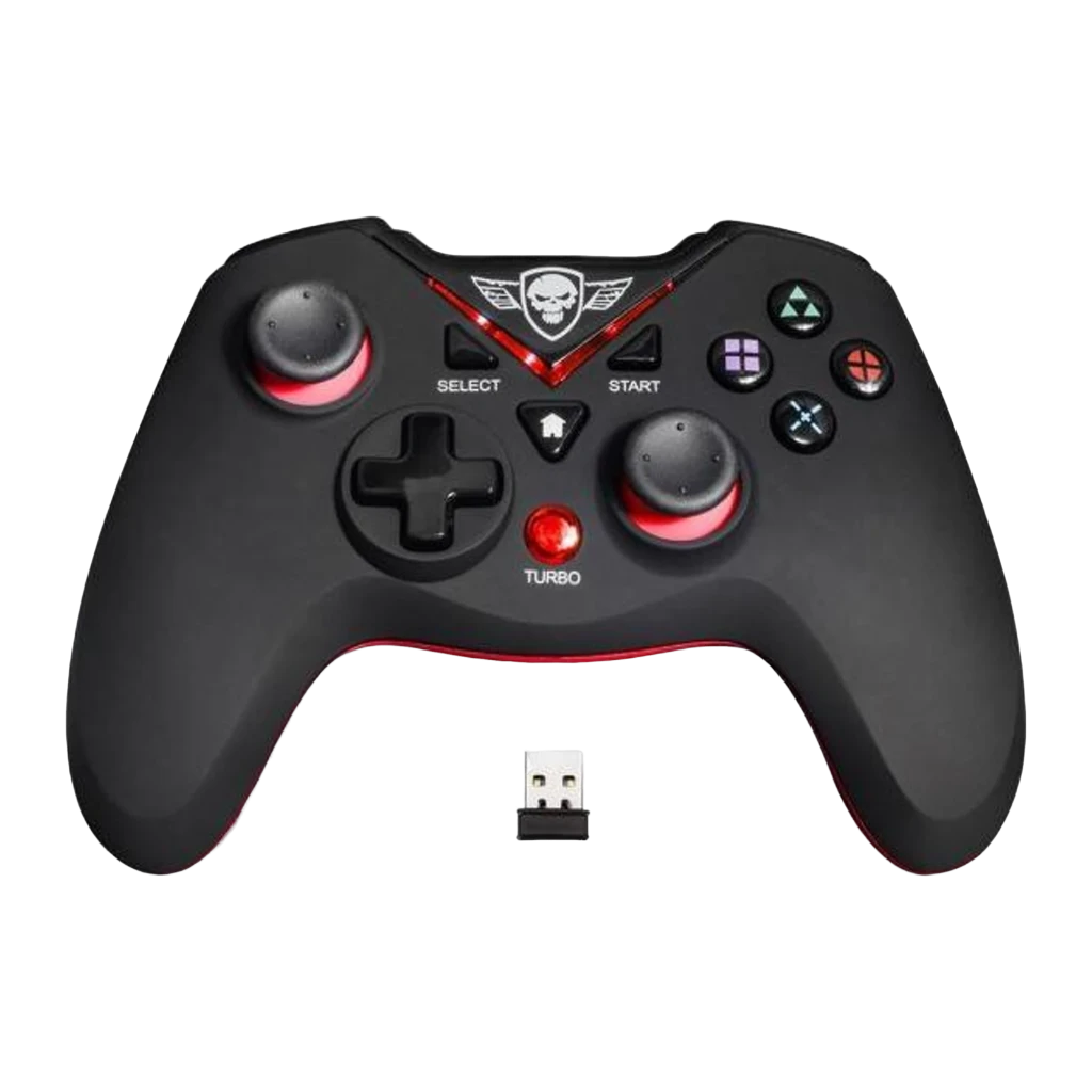 Spirit Of Gamer SOG-RFXGP noir, vue de face: boutons rétroéclairés rouge, logo crâne et récepteur USB nano - Ítem4