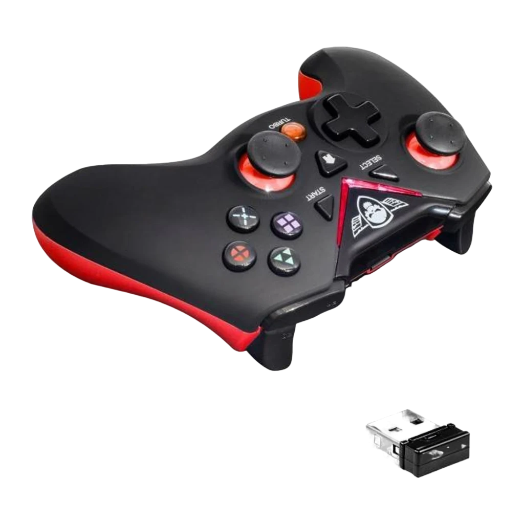 Spirit Of Gamer SOG-RFXGP noir, vue de face: boutons rétroéclairés rouge, logo crâne et récepteur USB nano - Ítem6